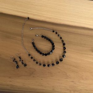 Black Necklace Earrings and Bracelet